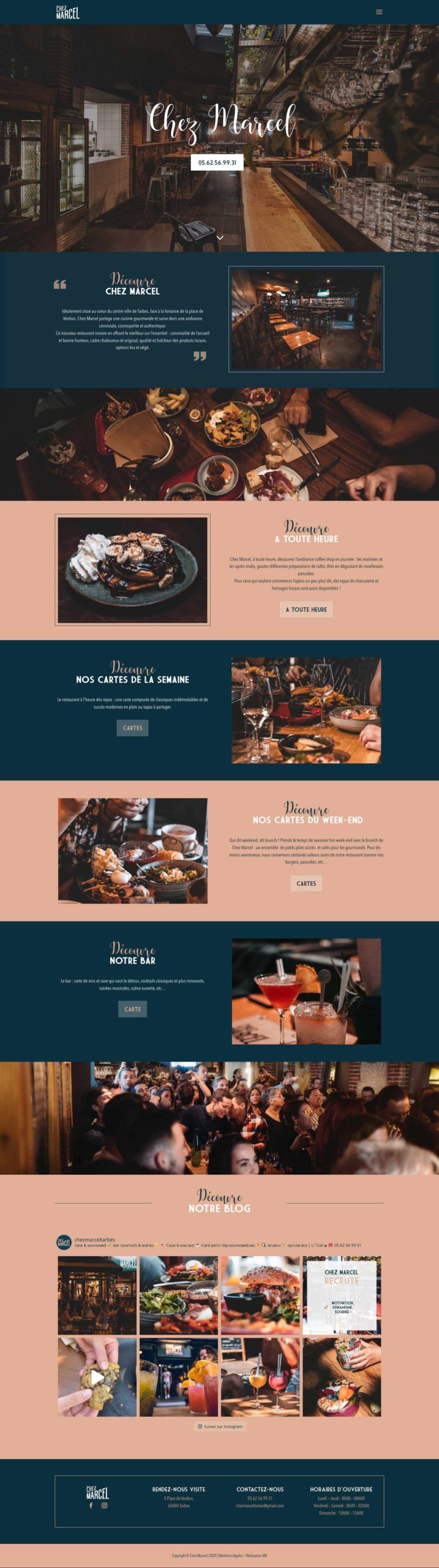 La page d'accueil du restaurant Chez Marcel à Tarbes.